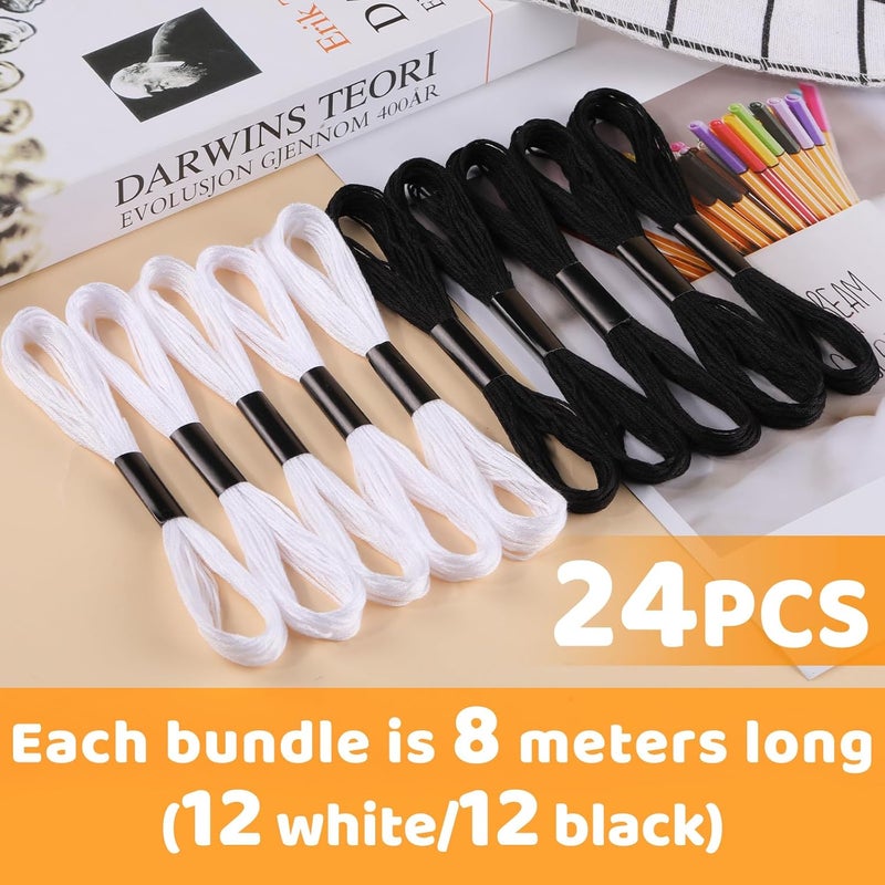Dercuy Black and White Series Embroidery Thread, Embroidery Cross Floss, Embroidery Thread Floss Set Including Plastic Floss Bobbins, Needle Threader, Hand Sewing Needle for Embroidery - Image 2